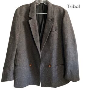 Vintage TRIBAL Gray Wool Blend Women Blazer Suit Jacket Size 13‎